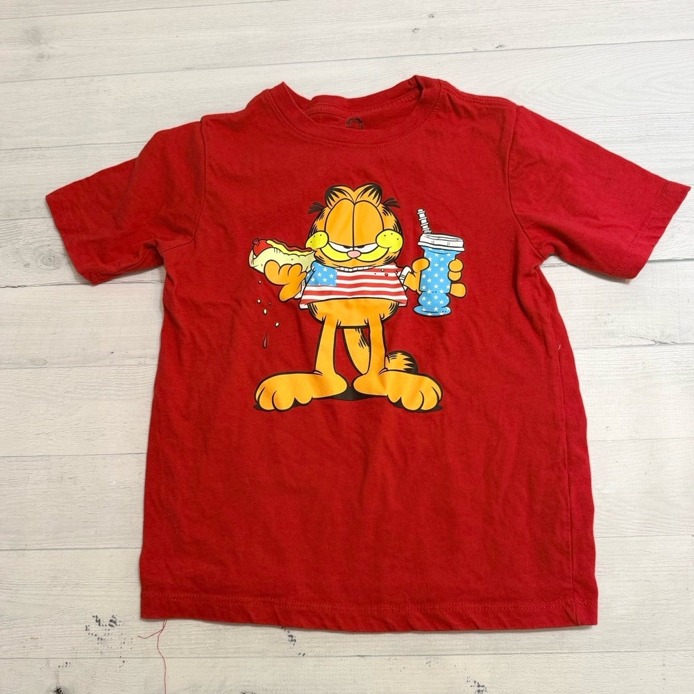 Garfield patriotic hotdog eating‎ graphic kids size 8